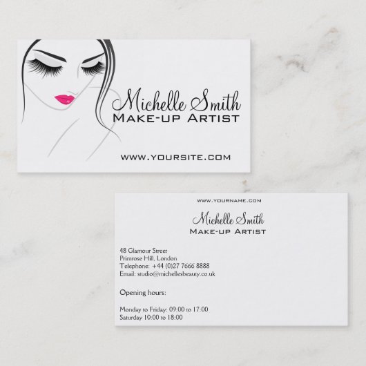 Rosa Lippen Begegnen lange Striche Lash Extensions Visitenkarte (Vorne/Hinten)