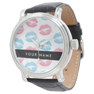 Rosa Lippen, blaue Lippen, Kuss, Ihr Name, persona Armbanduhr