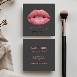 Rosa Lippen Charcoal Makeup Square Business Card Quadratische Visitenkarte