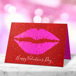 Rosa Lippen Frohes Valentinstag Roter Glitzer Fett Feiertagskarte
