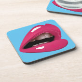 Rosa Lippen Getränkeuntersetzer (Linke Seite)