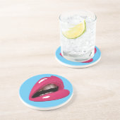 rosa Lippen Getränkeuntersetzer (Seite)
