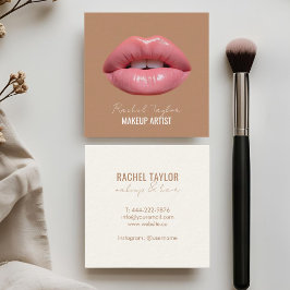 Rosa Lippen | Kaffee Brown Square Quadratische Visitenkarte