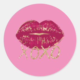 Rosa Lippen Kiss Glitzer XOXO Runder Aufkleber