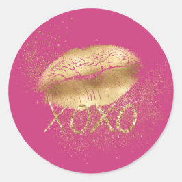 Rosa Lippen Kiss Gold Glitzer XOXO Runder Aufkleber