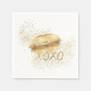 Rosa Lippen Kiss Gold Glitzer XOXO Serviette
