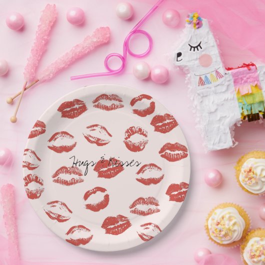 Rosa Lippen Kiss Pappteller (Party)