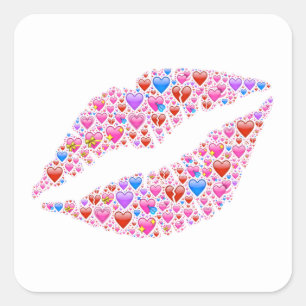 Rosa Lippen Kuss mit funkelnden Edelsteinen Herzrh Quadratischer Aufkleber