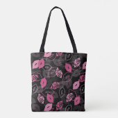 Rosa Lippen Küssen Muster Schwarz Ver Tasche (Rückseite)