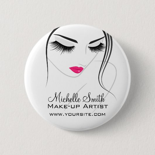 Rosa Lippen Lang bewimperte Wimpernverlängerungen Button (Vorderseite)