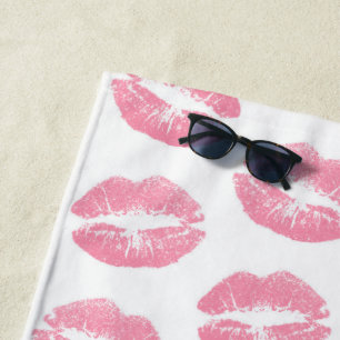 Rosa Lippen, Lippenmuster, rosa Lippenstift, Kuss Strandtuch