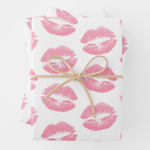 Rosa Lippen, Lippenmuster, rosa Lipstick, Kuss Geschenkpapier Set