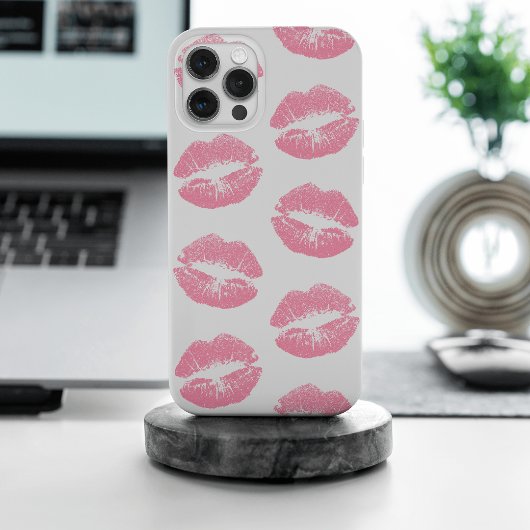 Rosa Lippen, Lippenmuster, rosa Lipstick, Kuss iPhone Hülle