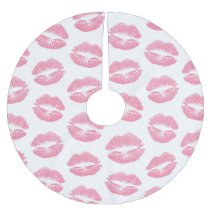 Rosa Lippen, Lippenmuster, rosa Lipstick, Kuss Polyester Weihnachtsbaumdecke