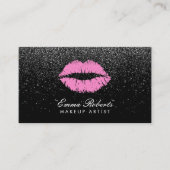 Rosa Lippen Makeup Künstler Schwarzer Glitzer Mode Visitenkarte (Vorderseite)