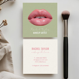 Rosa Lippen | Mini Makeup Square Business Card Quadratische Visitenkarte