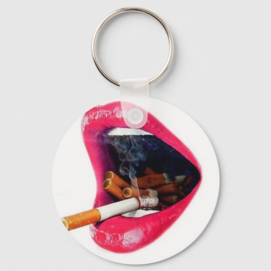 Rosa Lippen mit einer Zigarette Schlüsselanhänger (Vorderseite)