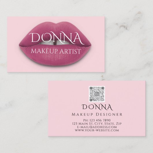 Rosa Lippen QR-Code-Logo Makeup Lipstick-Glanz Visitenkarte (Vorne/Hinten)