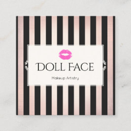 Rosa Lippen Rose Gold und schwarz Streifen Makeup  Quadratische Visitenkarte