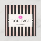 Rosa Lippen Rose Gold und schwarz Streifen Makeup Quadratische Visitenkarte (Vorderseite)