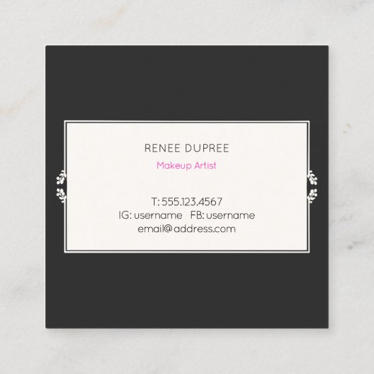 Rosa Lippen Rose Gold und schwarz Streifen Makeup Quadratische Visitenkarte (Rückseite)