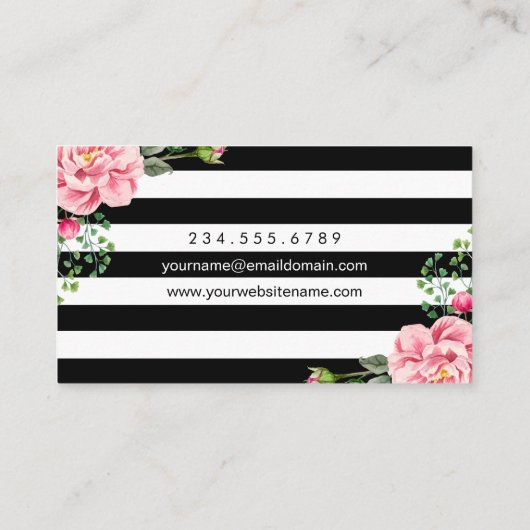 Rosa Lippen Schwarz-weiße Streifen Visitenkarte (Rückseite)