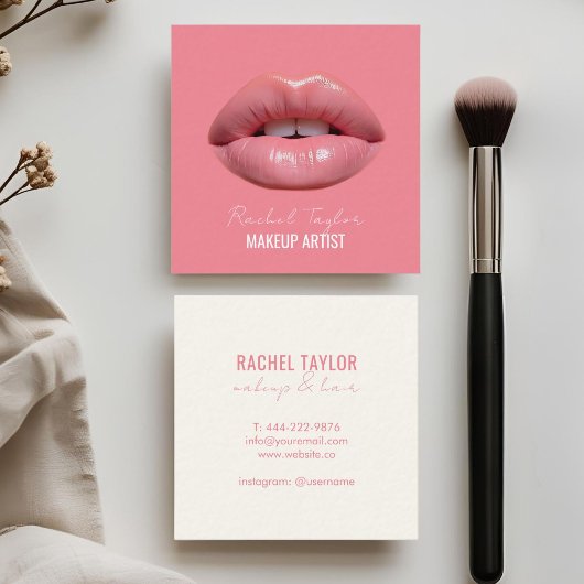 Rosa Lippen | Script Makeup Square Business Card Quadratische Visitenkarte