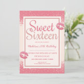 Rosa Lippen Sweet 16 Einladung (Stehend Vorderseite)