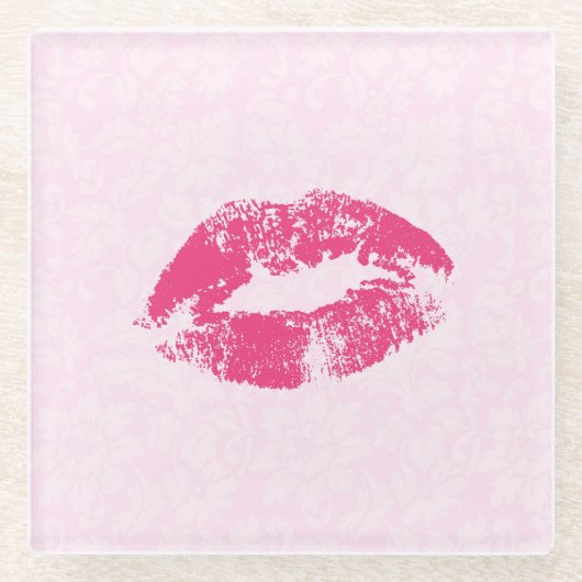 Rosa Lippen und Damast Glasuntersetzer (Vorderseite)