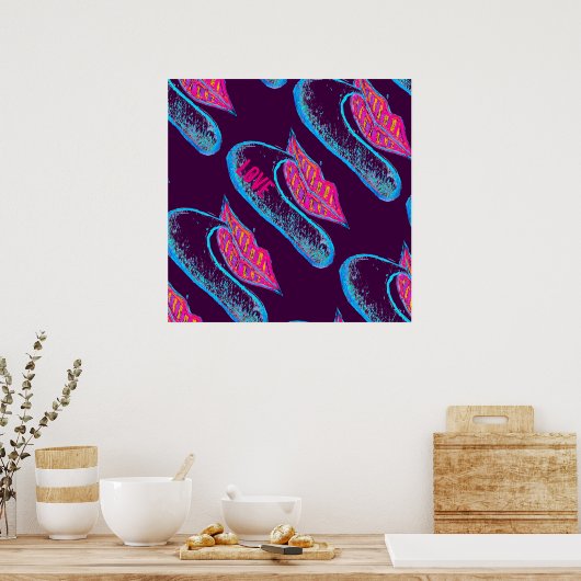 Rosa Lippen und ein Wort Baloon oder Zunge Poster (Küche)