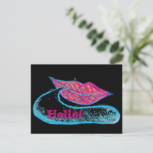 Rosa Lippen und ein Wort Baloon oder Zunge Postkarte (Stehend Vorderseite)