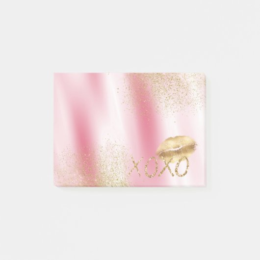 Rosa Lippen und goldene Lippen Kiss Gold Glitzer X Post-it Klebezettel (Vorderseite)