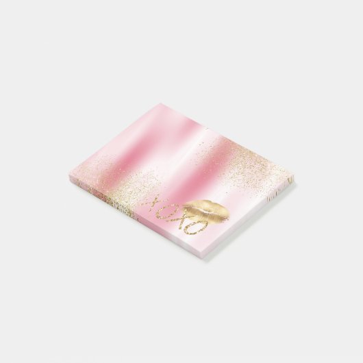Rosa Lippen und goldene Lippen Kiss Gold Glitzer X Post-it Klebezettel (angewinkelt)
