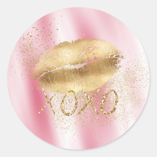 Rosa Lippen und goldene Lippen Kiss Gold Glitzer X Runder Aufkleber (Vorderseite)