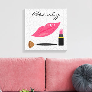 Rosa Lippen und Make-up-Schönheit Leinwanddruck
