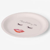 Rosa Lippen und Wimpern Geburtstag Pappteller (Schrägansicht)
