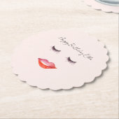 Rosa Lippen und Wimpern Geburtstag Untersetzer (angewinkelt)