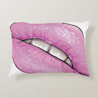 Rosa Lippenfarbe Gloss mit Zähnen Dekokissen