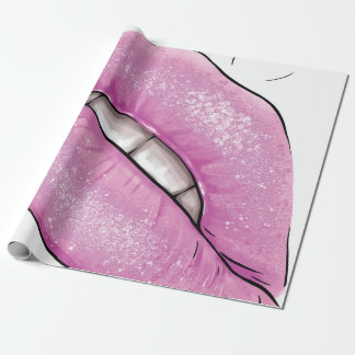 Rosa Lippenfarbe Gloss mit Zähnen Geschenkpapier