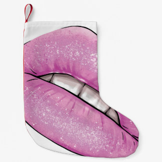 Rosa Lippenfarbe Gloss mit Zähnen Kleiner Weihnachtsstrumpf