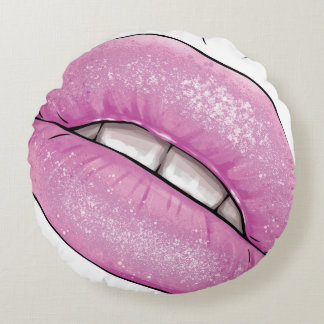 Rosa Lippenfarbe Gloss mit Zähnen Rundes Kissen