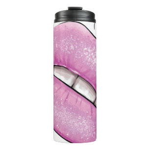 Rosa Lippenfarbe Gloss mit Zähnen Thermosbecher