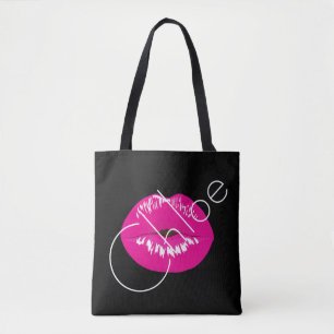 Rosa Lippenkuss-Schwarz-Name fertigen Tasche