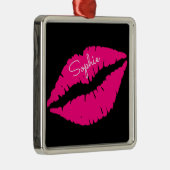 Rosa Lippenstift Kiss Pop Art persönlicher Name Ornament Aus Metall (Rechts)