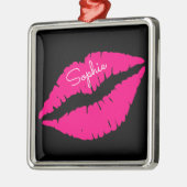 Rosa Lippenstift Kiss Pop Art persönlicher Name Ornament Aus Metall (Links)