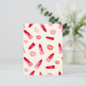 Rosa Lippenstift-Kuss-Muster Postkarte (Stehend Vorderseite)