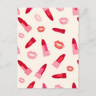 Rosa Lippenstift-Kuss-Muster Postkarte
