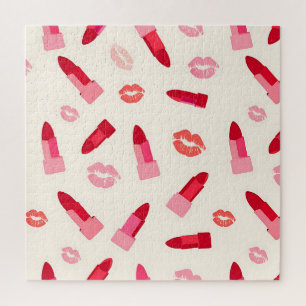 Rosa Lippenstift-Kuss-Muster Puzzle
