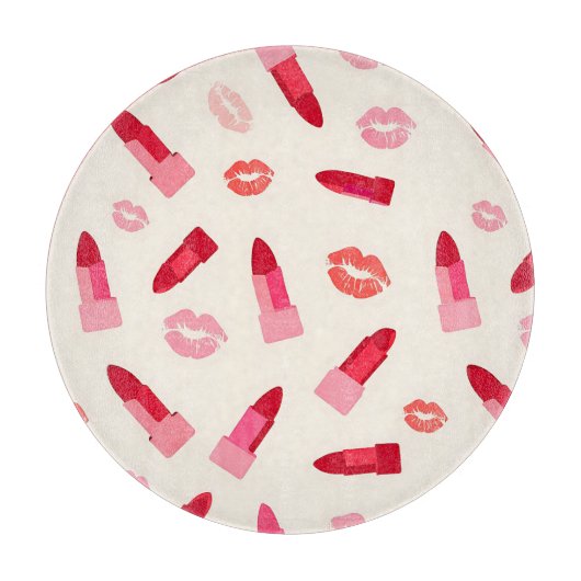 Rosa Lippenstift-Kuss-Muster Schneidebrett (Vorderseite)