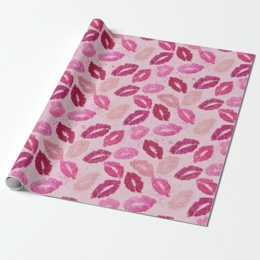 Rosa Lippenstift-Kuss nahtloses Muster Geschenkpapier (Ungerollt)
